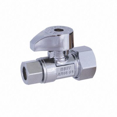 Water Supply Stop: 5/8 in Compression, 3/8 in Compression, Chrome-Plated Brass, Oval