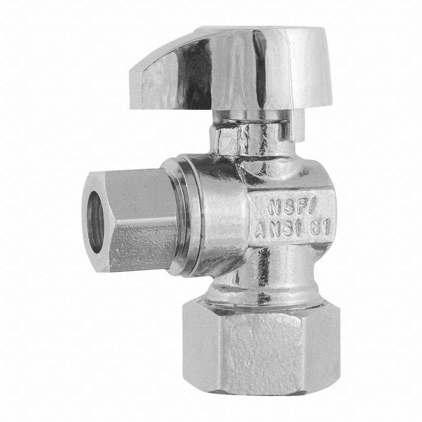 Water Supply Stop: 5/8 in Compression, 3/8 in Compression, Chrome-Plated Brass