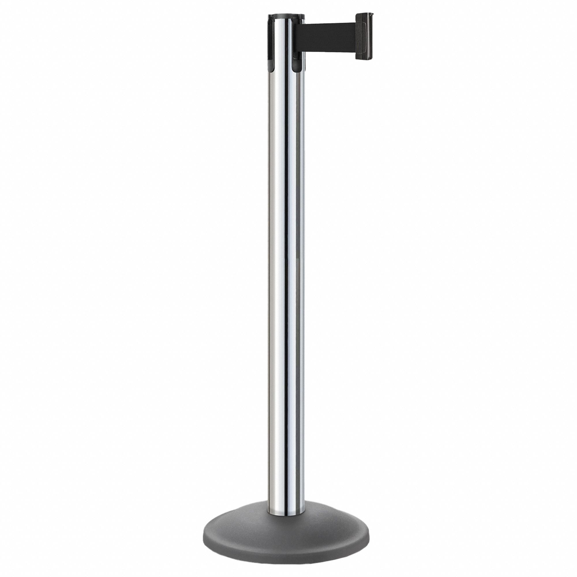 Barrier Post with Belt: Black, No Pattern, No Legend, 10 ft Belt Lg, Silver, 10 ft x 2 in