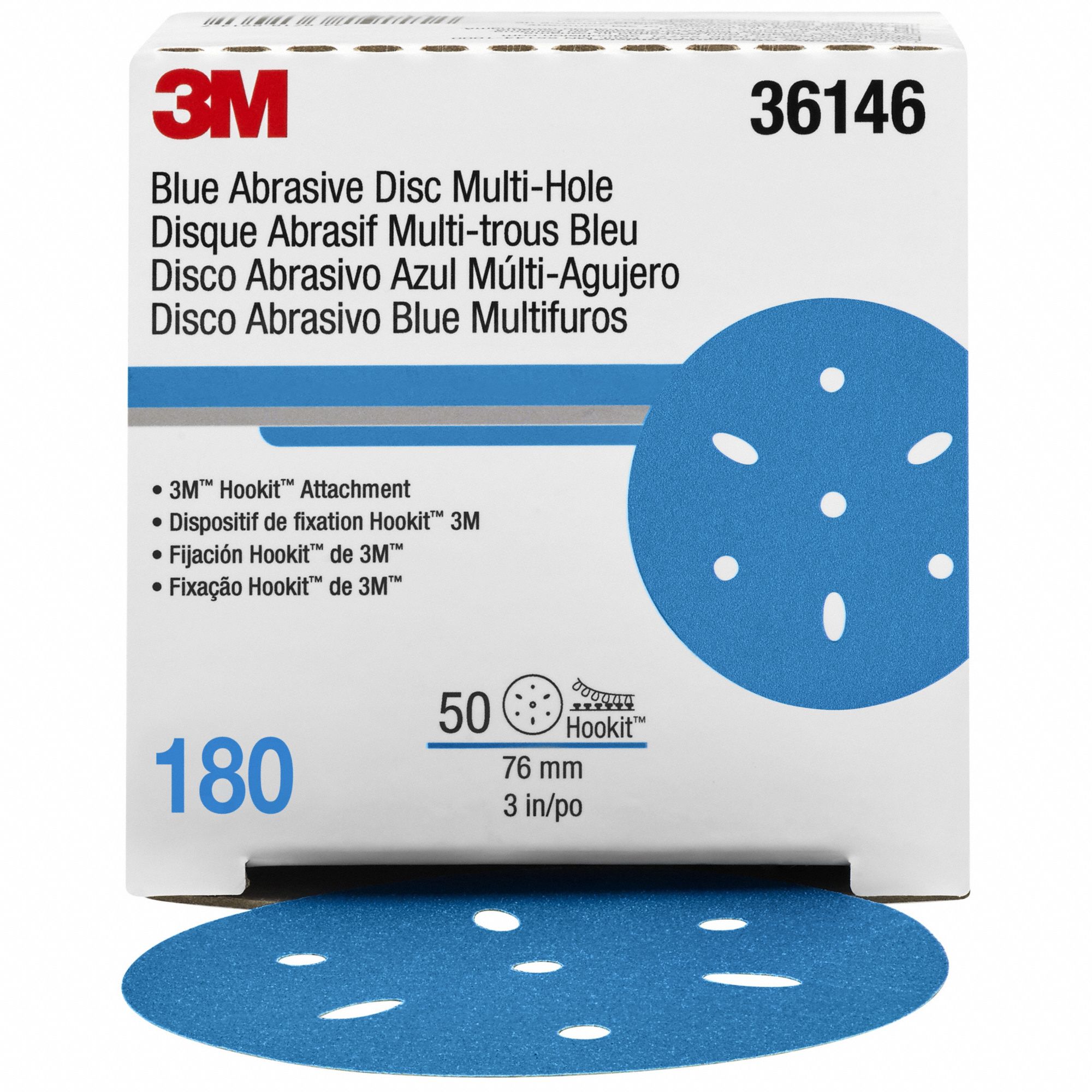 Hook-and-Loop Sanding Disc: 3 in Dia, 7 Hole, Ceramic, 180 Grit, C Wt Paper, 321U, 50 PK