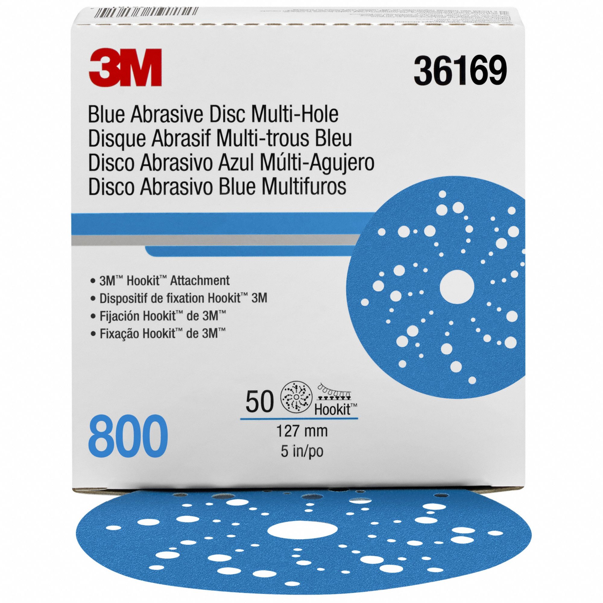 Hook-and-Loop Sanding Disc: 5 in Dia, Multi-Hole, Ceramic, 800 Grit, C Wt Paper, 321U, 200 PK