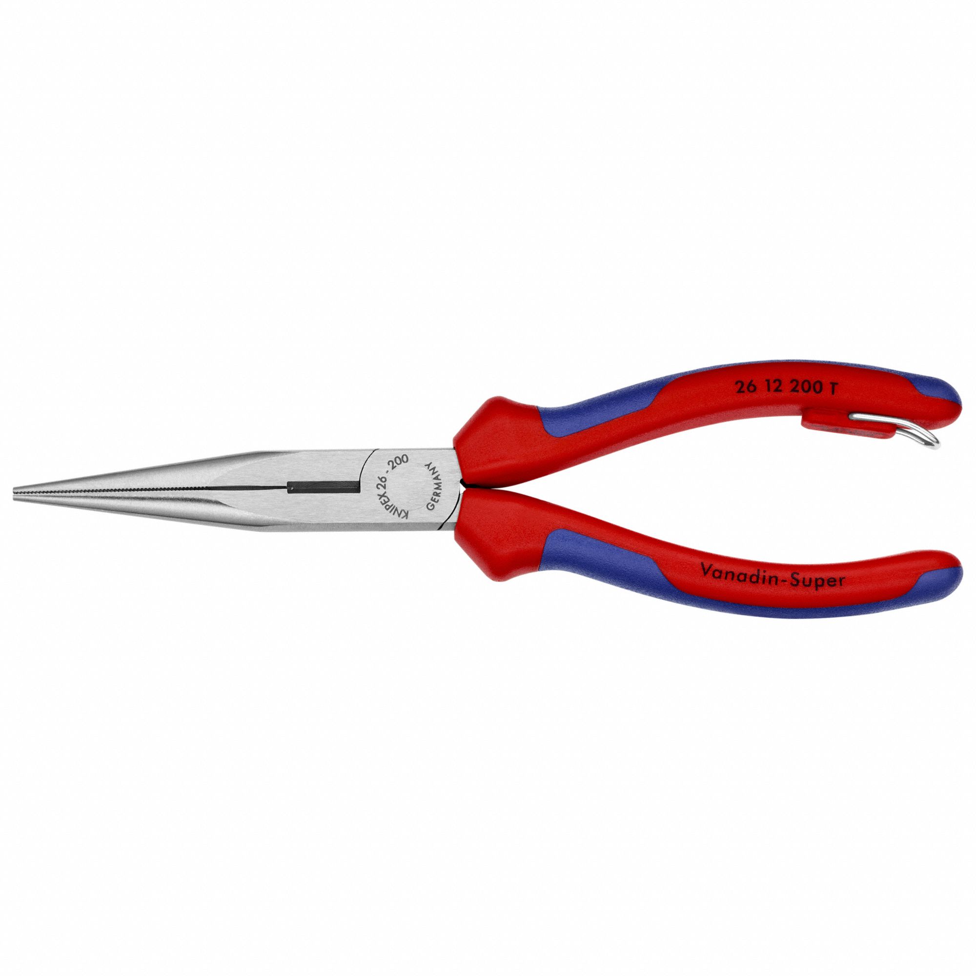 Long Nose Plier: 3 1/2 in Max Jaw Opening, 8 in Overall Lg, 2 7/8 in Jaw Lg, 1/8 in Tip Wd, Serrated