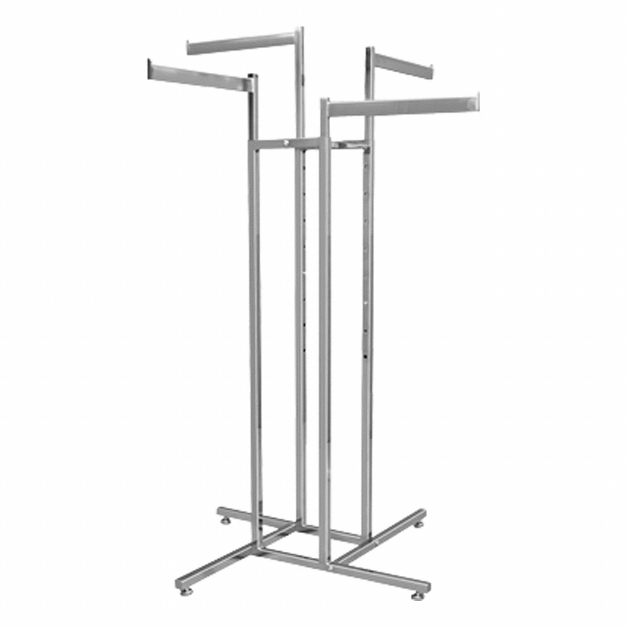 Retail Apparel Rack: 4-Way, 72 in Overall Ht, 34 in Overall Lg, 34 in Overall Dp, 4 Straight Arms