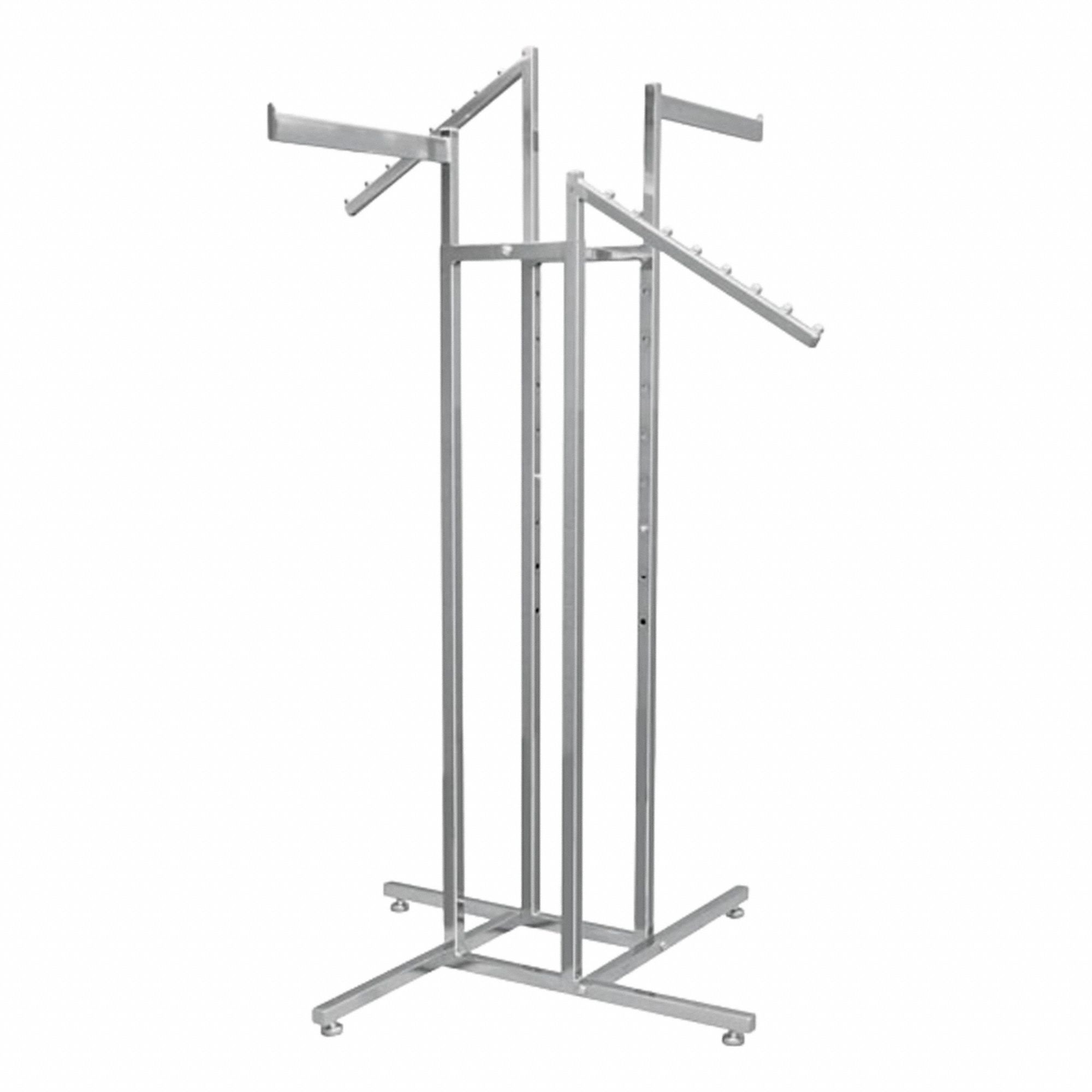 Retail Apparel Rack: 4-Way, 72 in Overall Ht, 34 in Overall Lg, 34 in Overall Dp, 2 Straight Arms