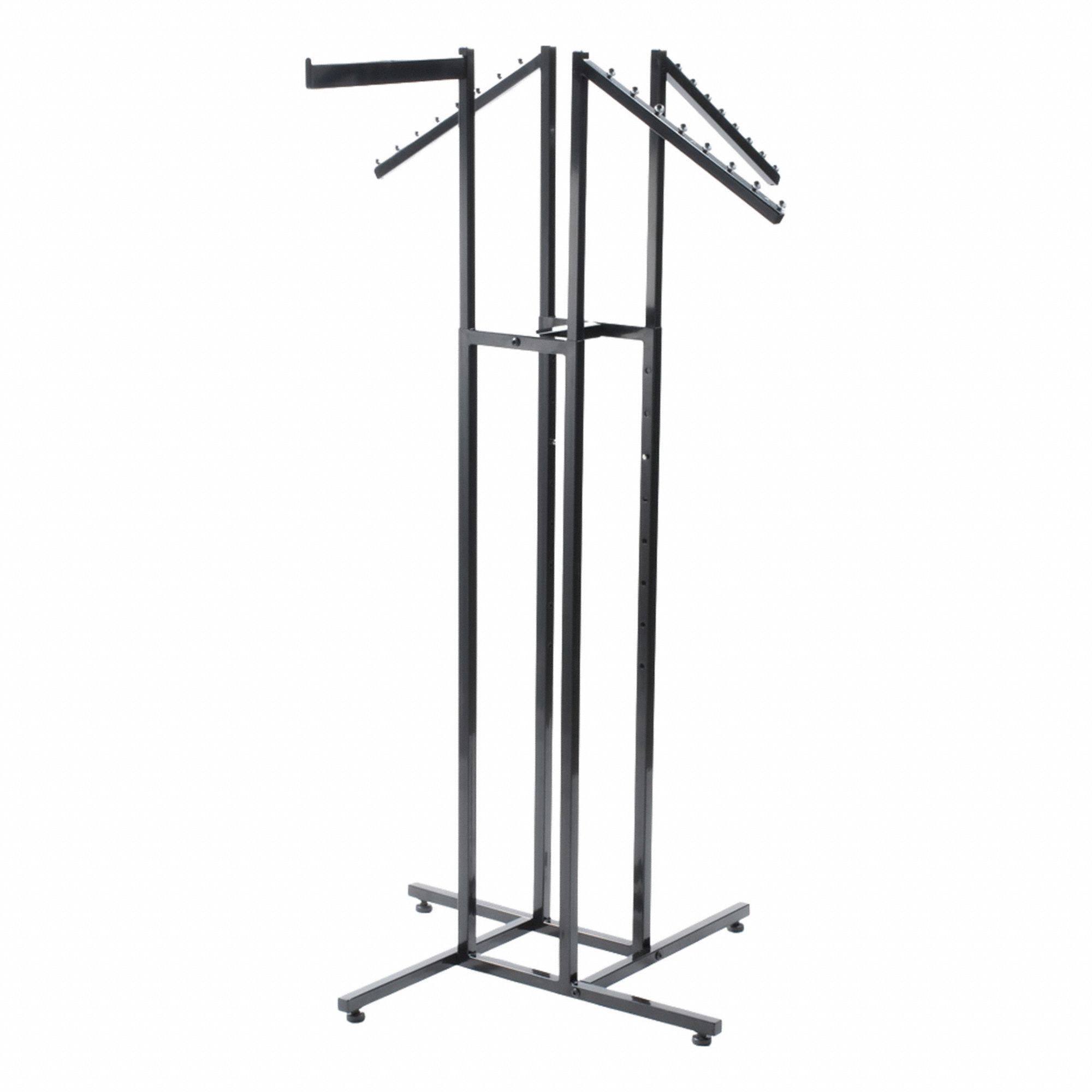 Retail Apparel Rack: 4-Way, 72 in Overall Ht, 34 in Overall Lg, 34 in Overall Dp, 1 Straight Arms