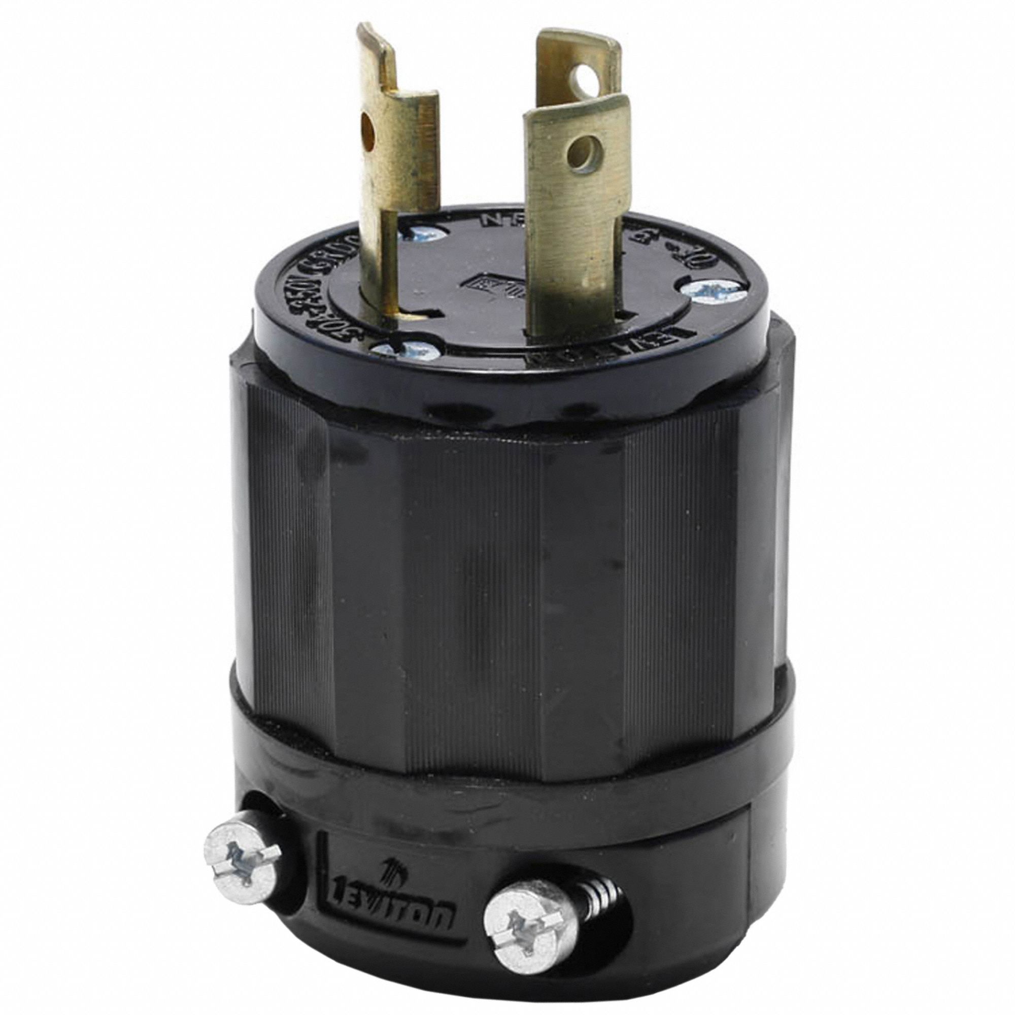 Locking Plug: L6-30P, 250V AC, 30 A, 2 Poles, Black, Screw Terminals