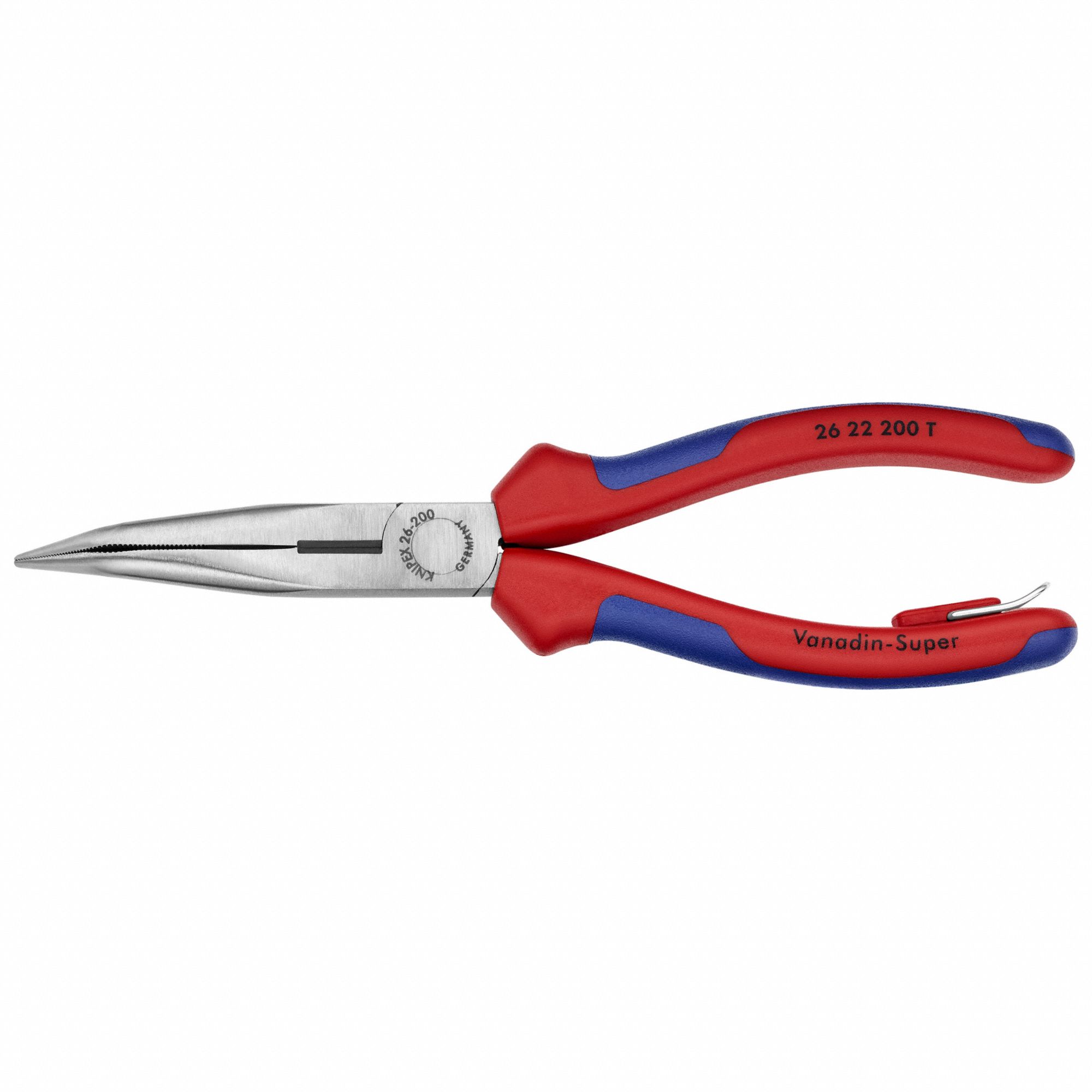 Long Nose Plier: 3 1/2 in Max Jaw Opening, 8 in Overall Lg, 2 7/8 in Jaw Lg, 1/8 in Tip Wd, Serrated