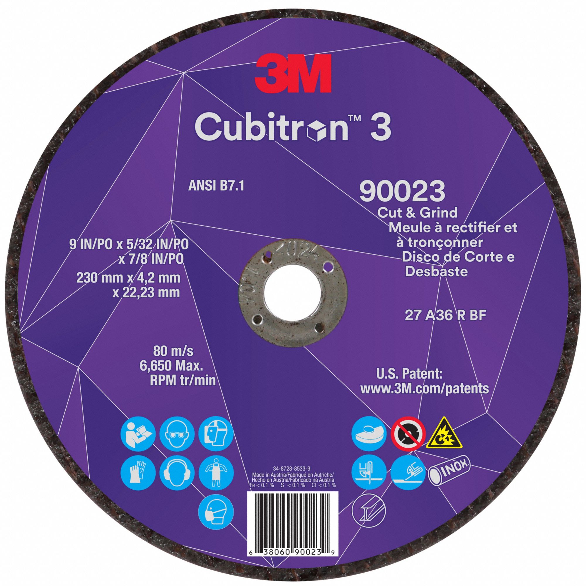 Cut-Off and Grinding Wheel: Type 27, 9" x 5/32" x 7/8", Ceramic, 36 Grit