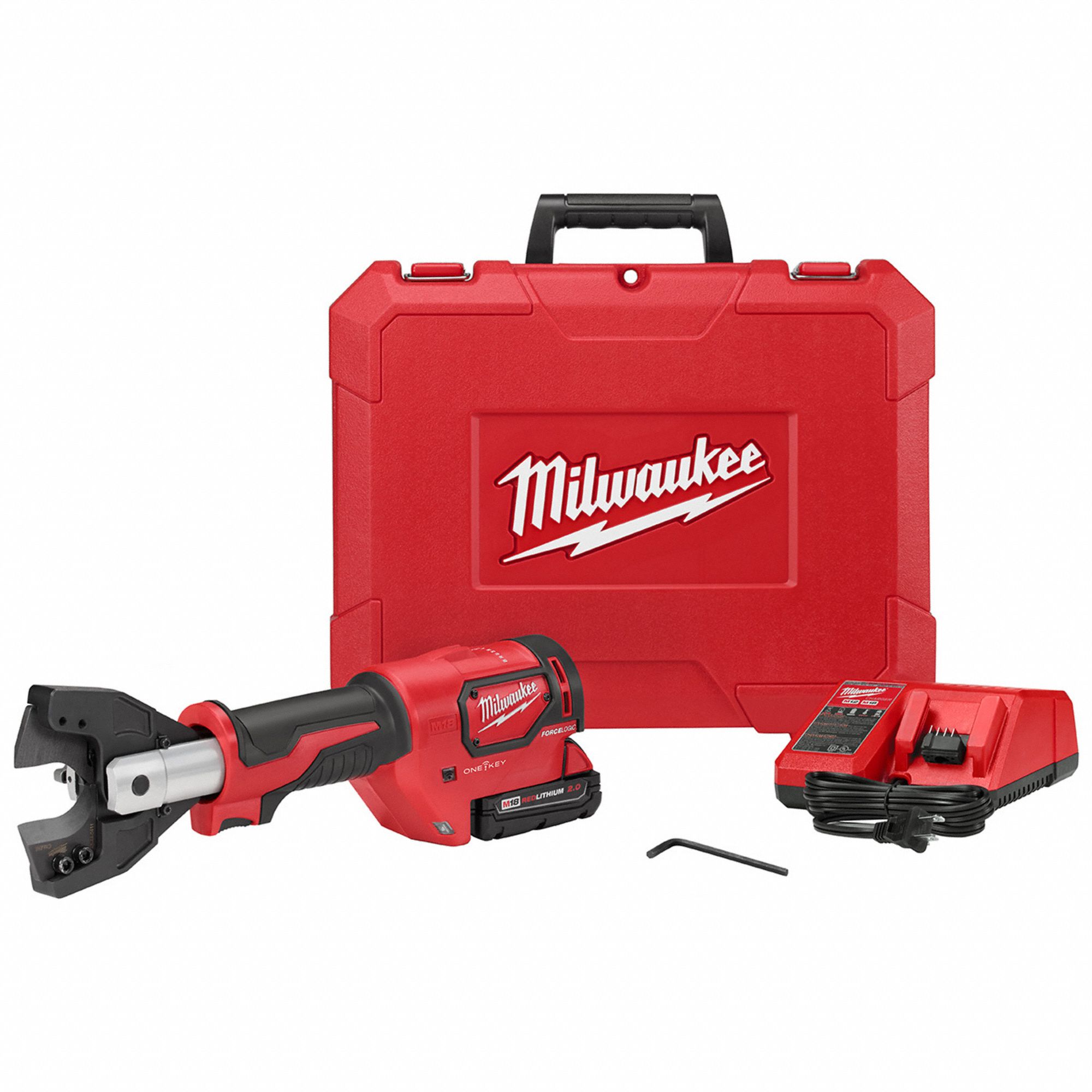 MILWAUKEE Cordless Cable Cutter Kit: M18, 1000 MCM Aluminum/750 MCM Copper,  Inline, C-Head, 2 Ah