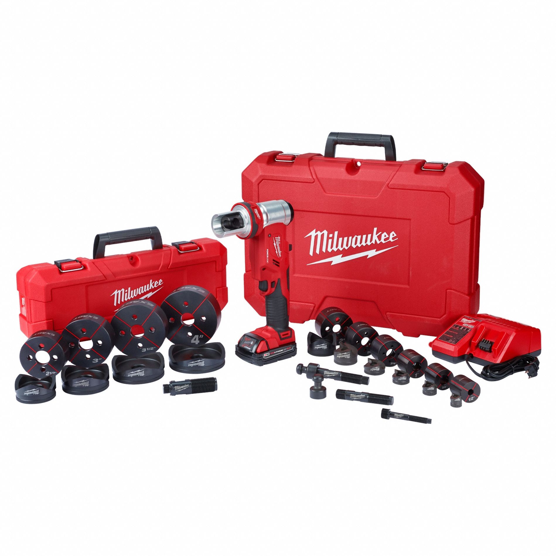 Knockout Tool Kit: 18V DC, 4 in Punching Capacity (Steel), For 14 ga Max. Steel Thick