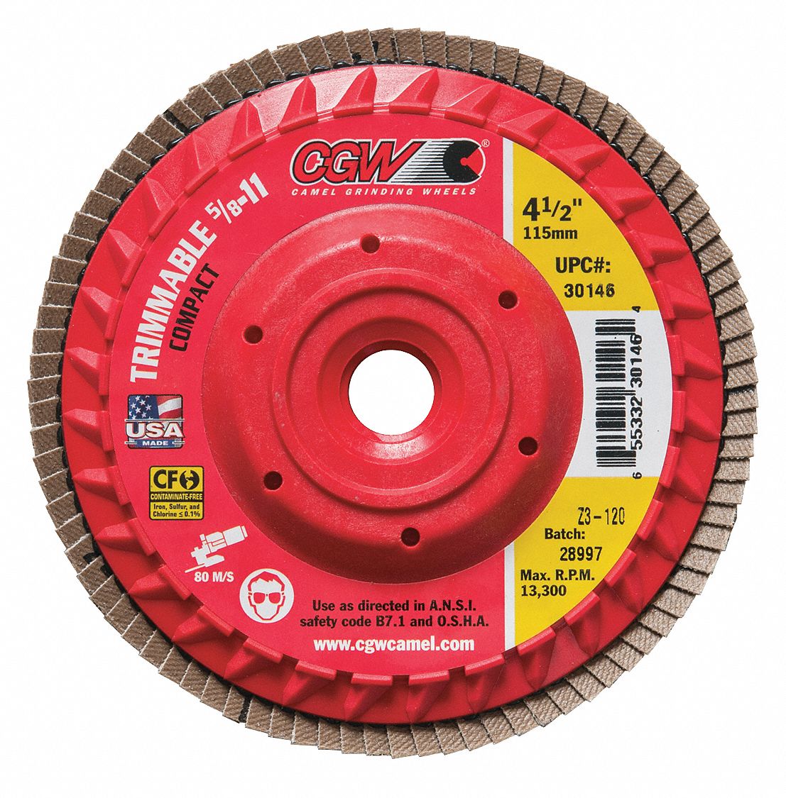 CGW ABRASIVES, Flap Disc,4.5x5/811,Z3,40G,ZA 267U5530142 Grainger