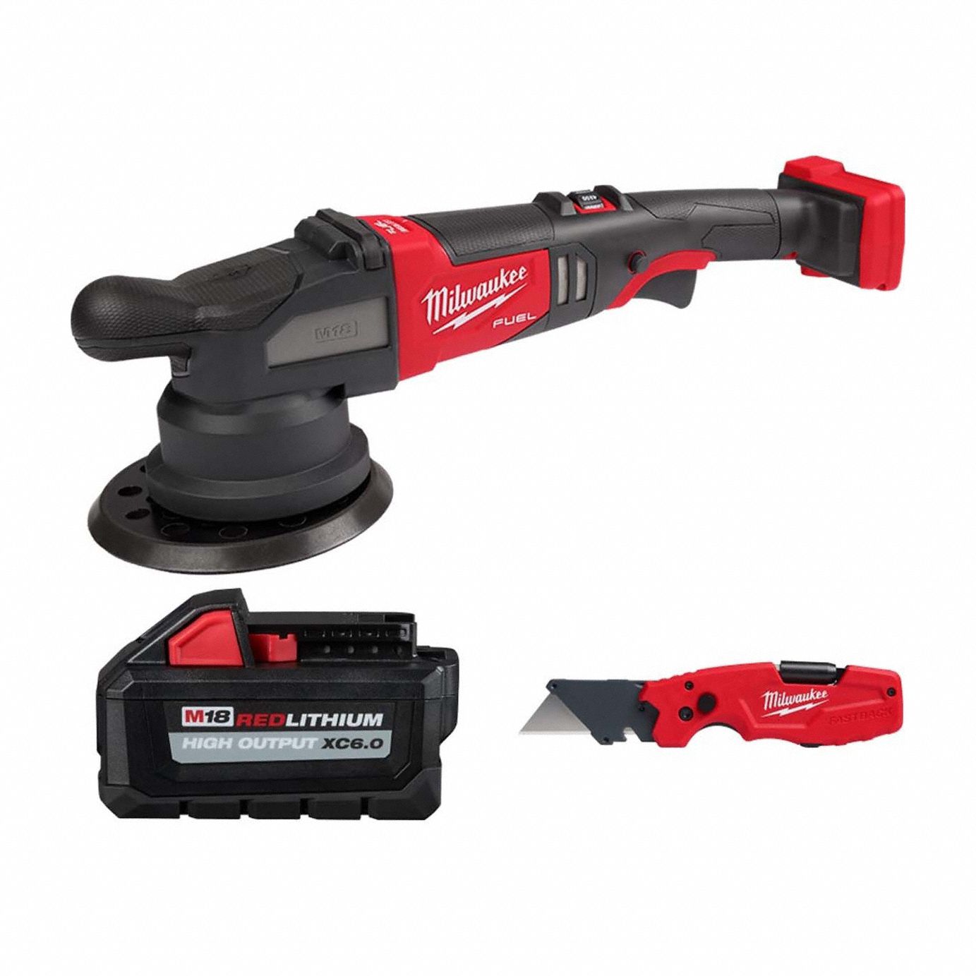 Polisher, Battery and Utility Knife: M18, Battery Included, 6 in Backing Pad, Brushless