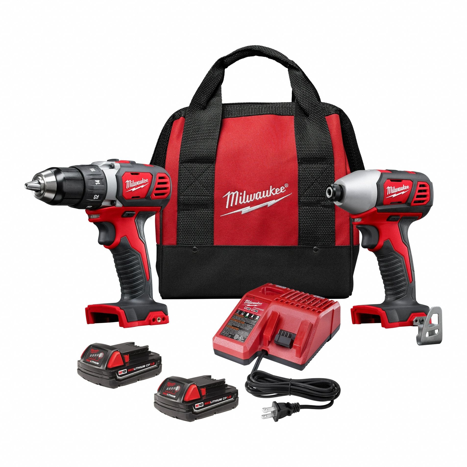 MILWAUKEE, 18 V Volt, 2 Tools, Cordless Combination Kit - 2PYZ2|2691-22 ...