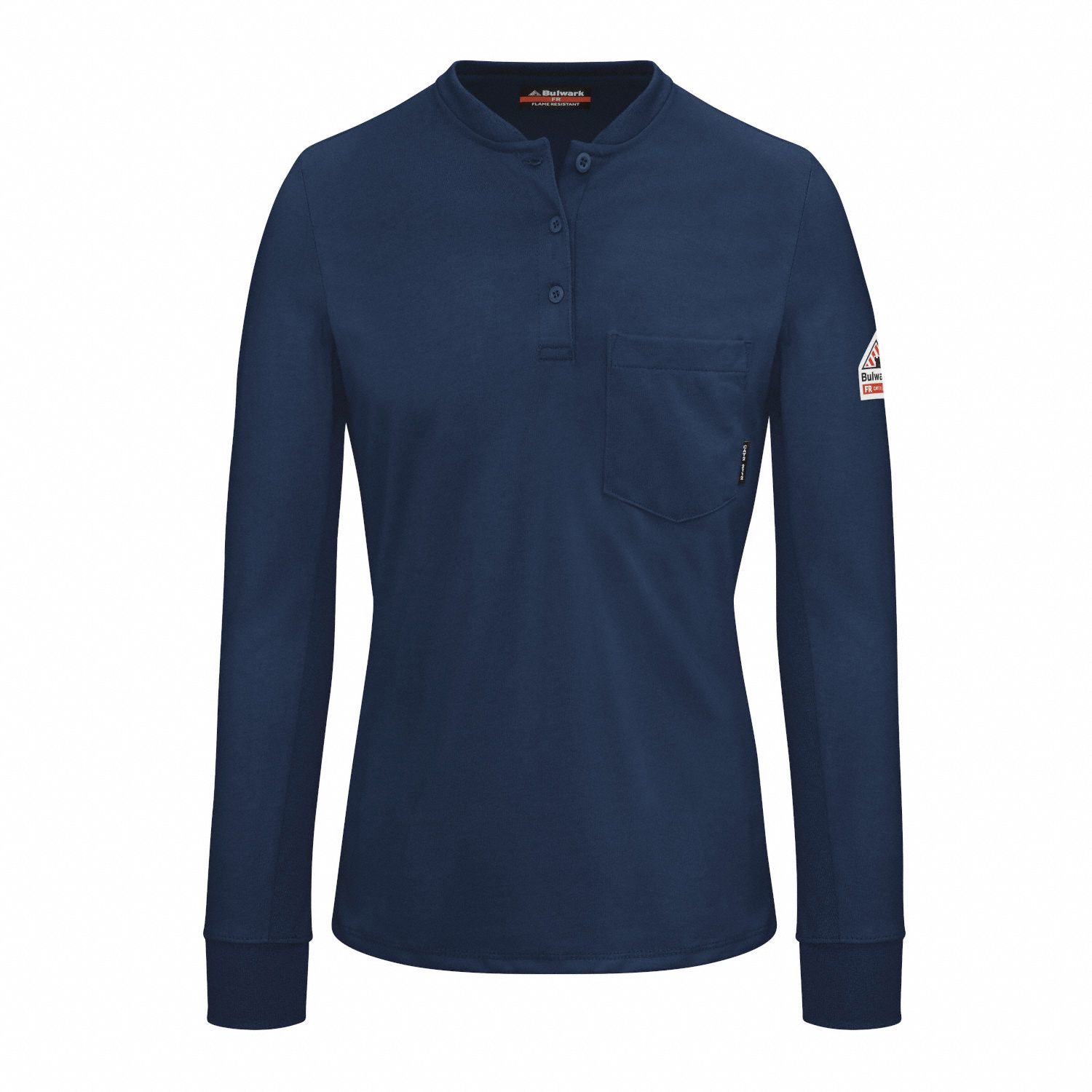 Henley Shirt: 9.6 cal/sq cm ATPV, Women's, Regular, L, Excel FR® ( 7.3 oz ), Long, Navy