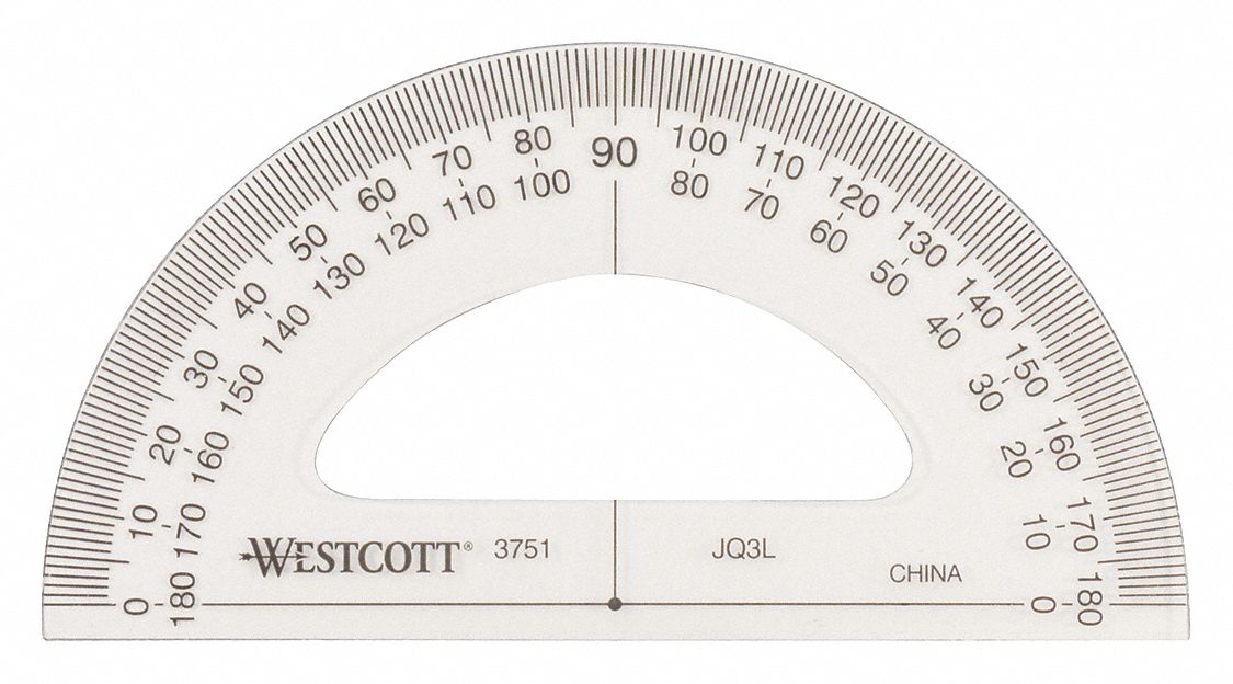 WESTCOTT ManualReading Protractor 1° Graduations, Plastic 26CT90