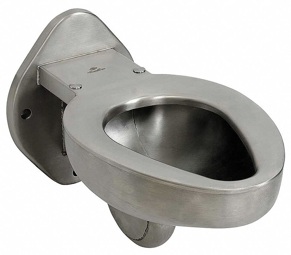 PRISON TOILET, WAL MOUNTED, 29 X 15 X 14 IN, STAINLESS STEEL, SILVER