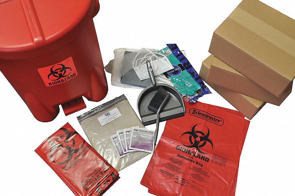 SPILL KIT, BIOHAZARDOUS, 3 SYSTEM, GLOVES/MASK/WASTE CAN, ENVIRO-DRI UNIVERSAL, XL COVERALL,