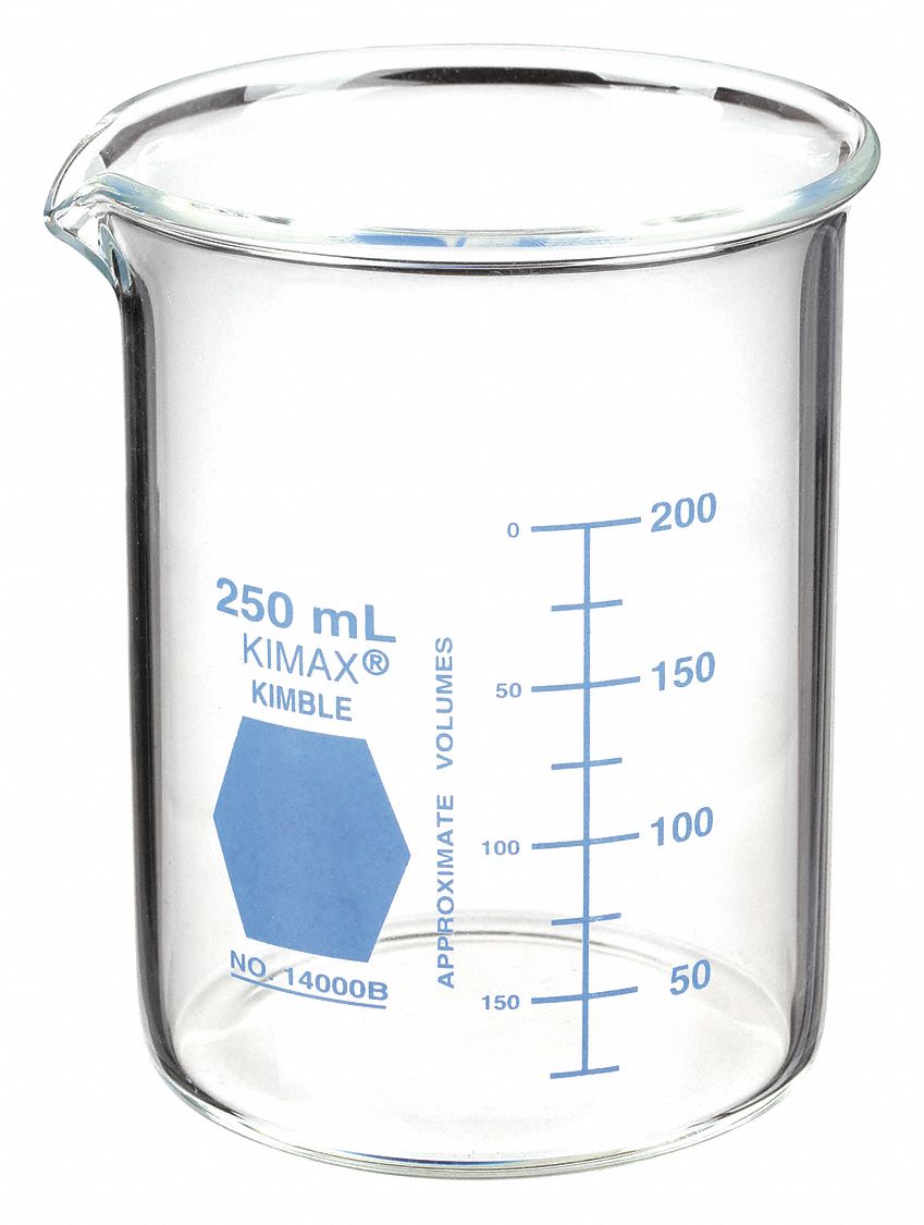 Colorware Beaker: Borosilicate Glass, Low Form, 250 mL Capacity - mL, 8.45 fl oz Capacity - oz, Blue