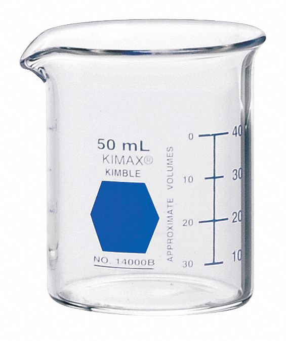 Colorware Beaker: Borosilicate Glass, Low Form, 50 mL Capacity - mL, 1.69 fl oz Capacity - oz, Blue