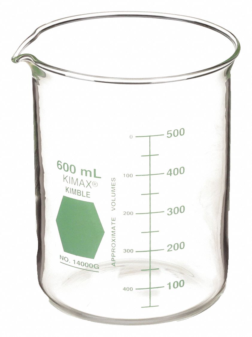 Colorware Beaker: Borosilicate Glass, Low Form, 600 mL Capacity - mL, 20.28 fl oz Capacity - oz, A
