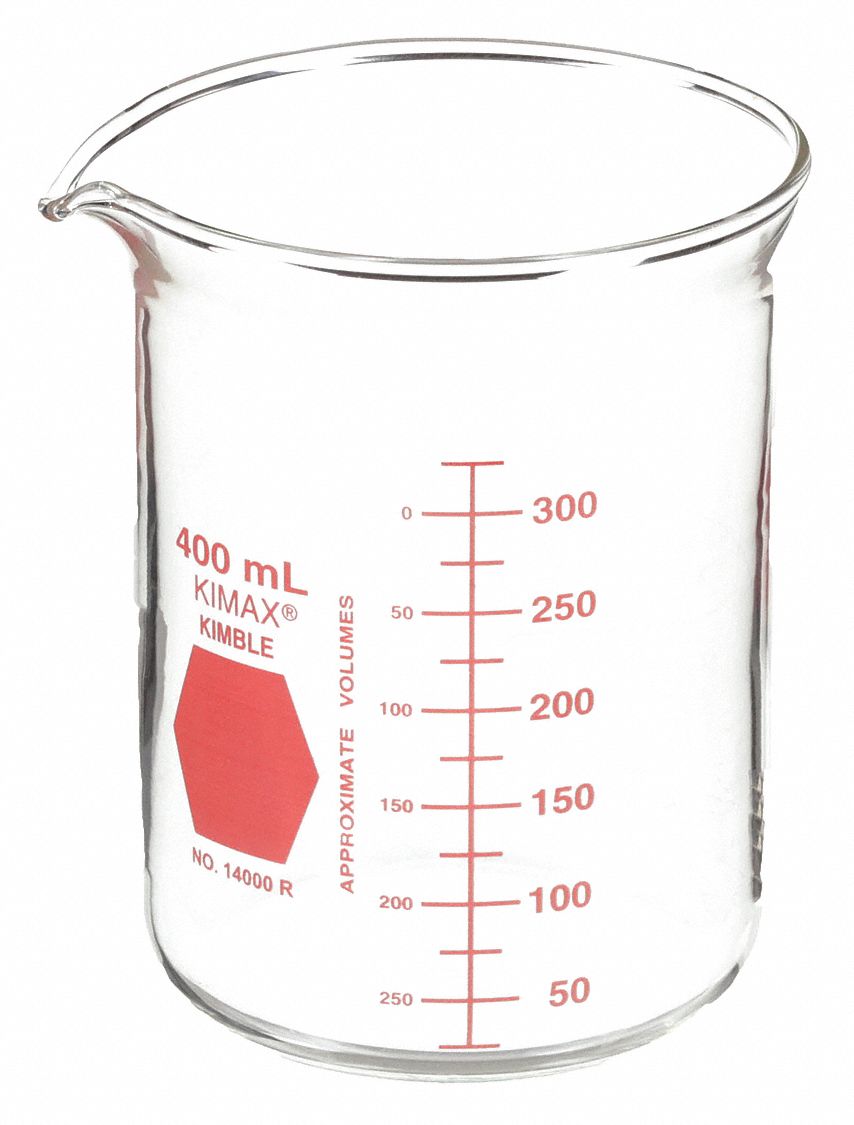 Colorware Beaker: Borosilicate Glass, Low Form, 400 mL Capacity - mL, 13.53 fl oz Capacity - oz, Red