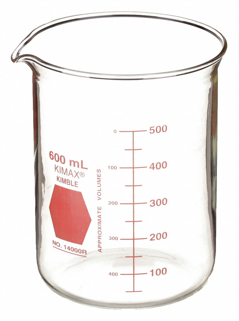 Colorware Beaker: Borosilicate Glass, Low Form, 600 mL Capacity - mL, 20.29 fl oz Capacity - oz, Red