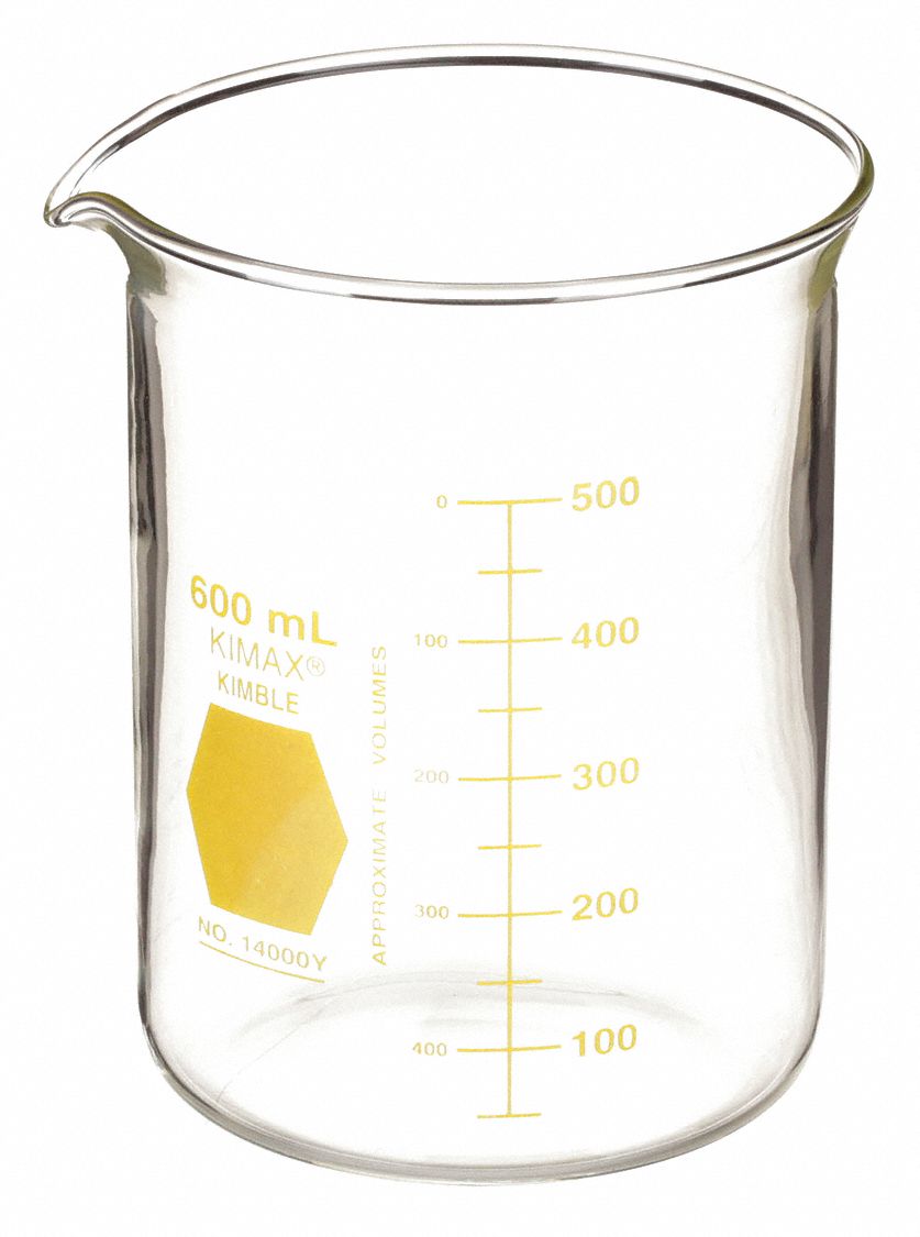 Colorware Beaker: Borosilicate Glass, Low Form, 600 mL Capacity - mL, 20.28 fl oz Capacity - oz, A