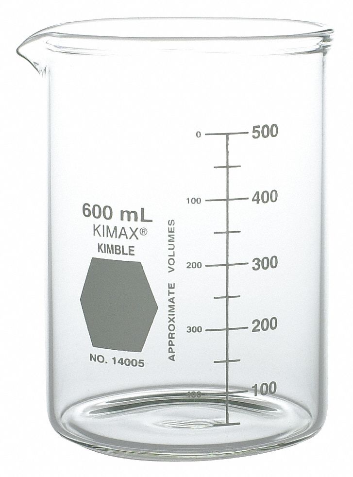 Beaker: Borosilicate Glass, Low Form, 1 L Capacity - mL, 33.81 fl oz Capacity - oz, A, Autoclavable