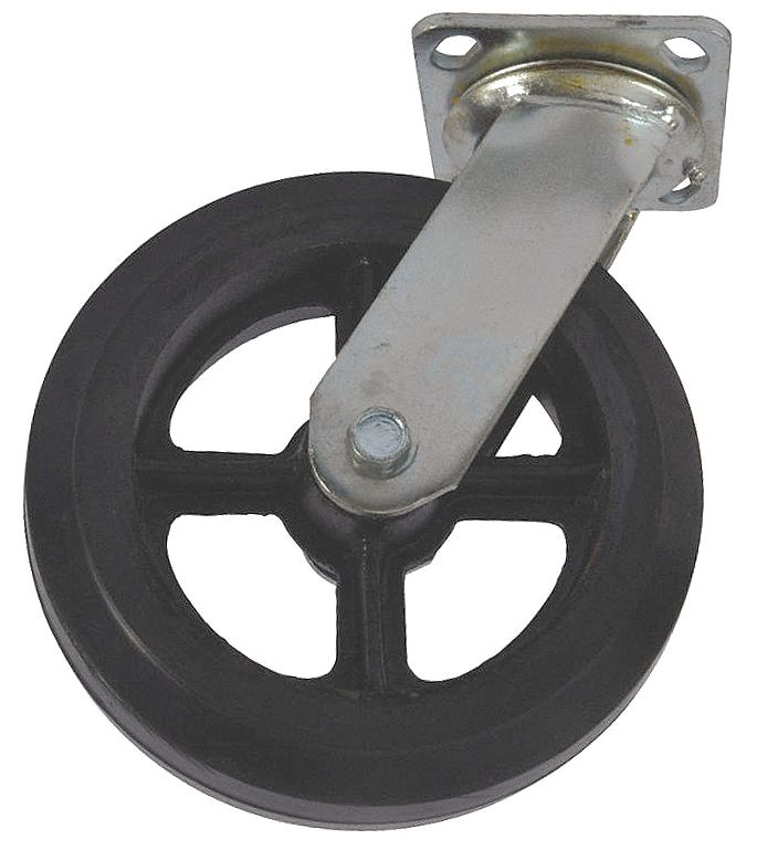 Mold-On Rubber Caster, Swivel, 8 In: 8 in Overall Wd, Rubber, MH13X47601G