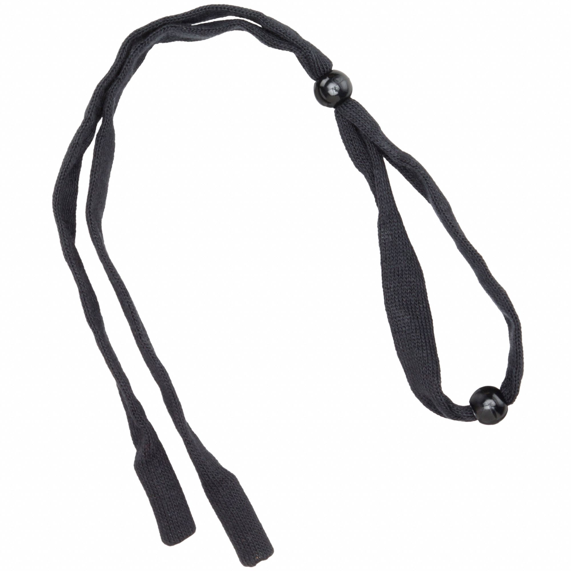 Eyewear Lanyard: Solid, 32 in Overall Lg, Black, Slip-On, Adj