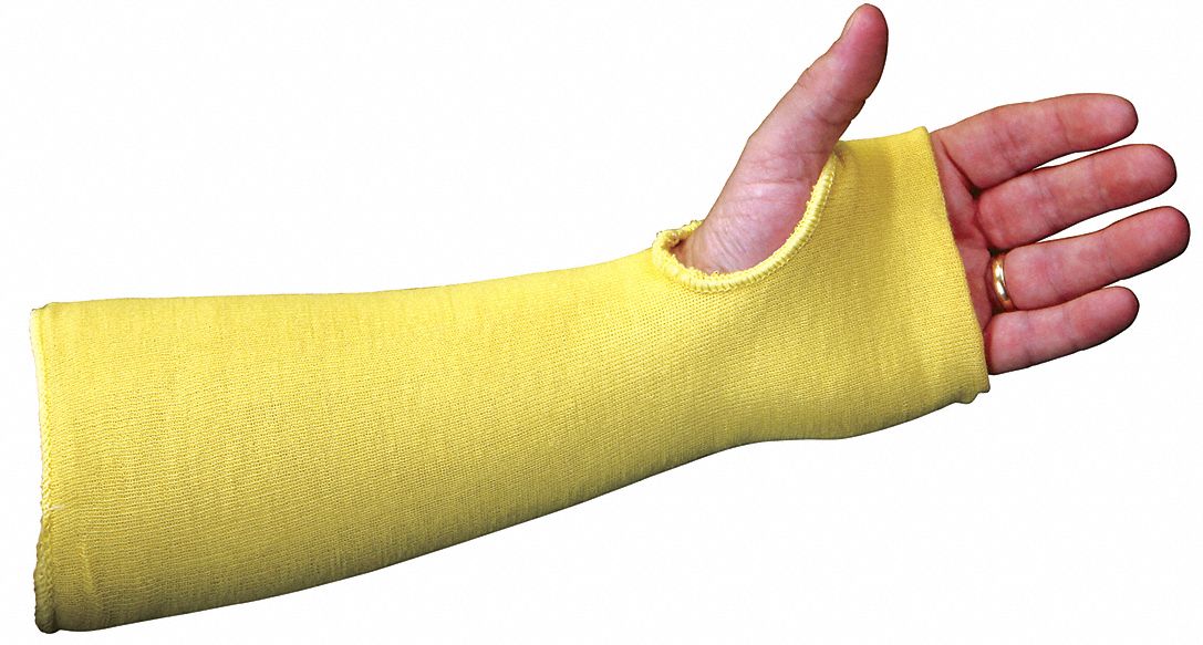 CUT-RESISTANT SLEEVE, ANSI/ISEA CUT LEVEL A3, KEVLAR, 7 GA, YELLOW, KNIT CUFF