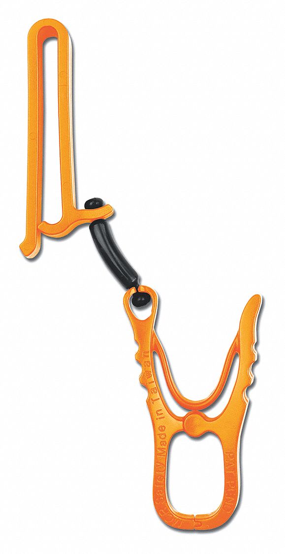 Glove Holder Clip: Plastic, Plastic, 6 1/2 in Lg, 0.75 in Max Clip Opening, MCR Safety, Orange