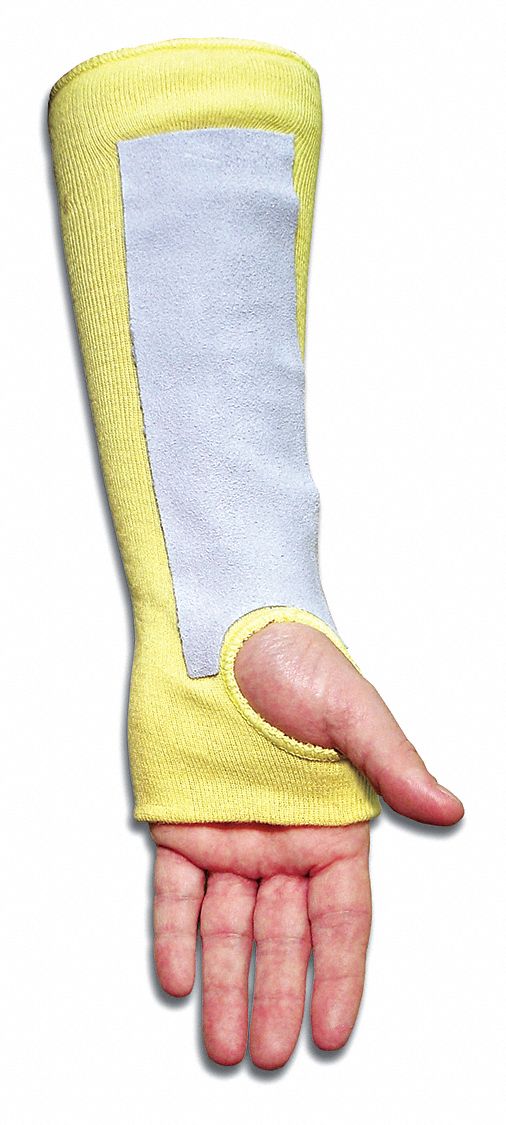 Knit Sleeve: ANSI/ISEA Cut Level A4, Yellow, Sleeve with Thumbhole, Elastic, Universal
