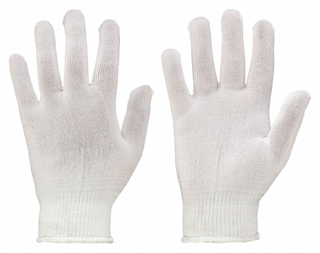 Knit Gloves, Nylon, White, L, PK12