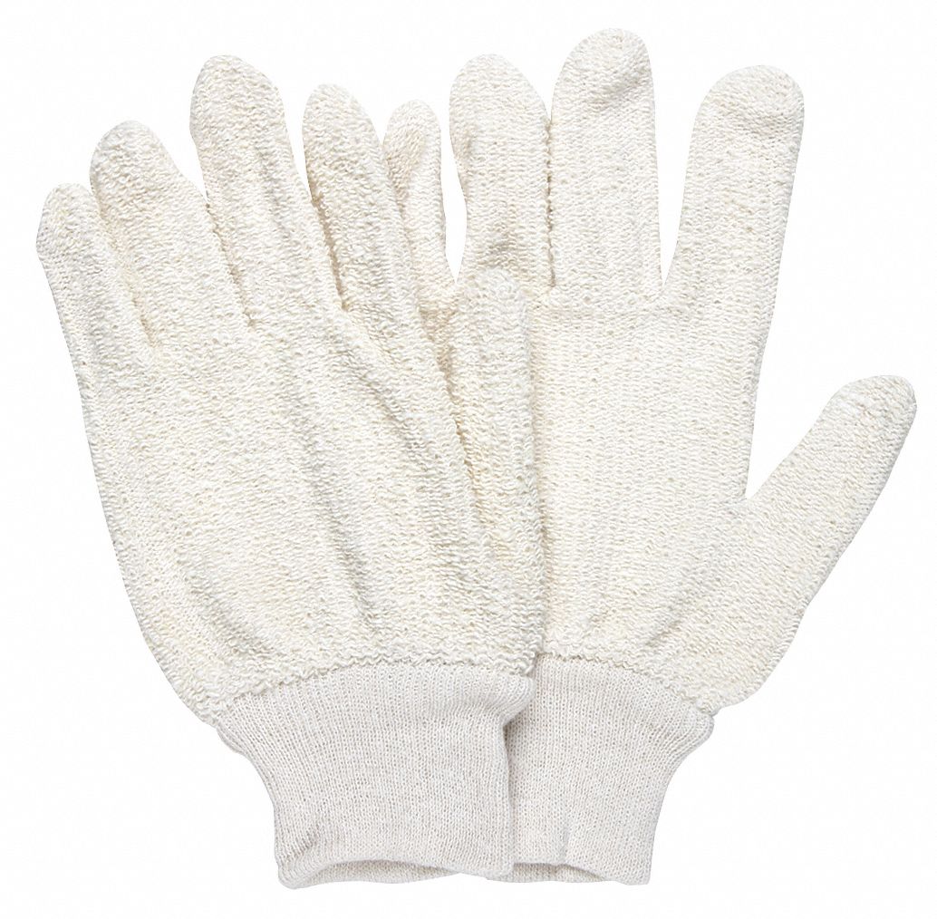 Knit Gloves: M ( 8 ), Glove Hand Protection, Uncoated, 500°F Max Temp, Cotton, 12 PK
