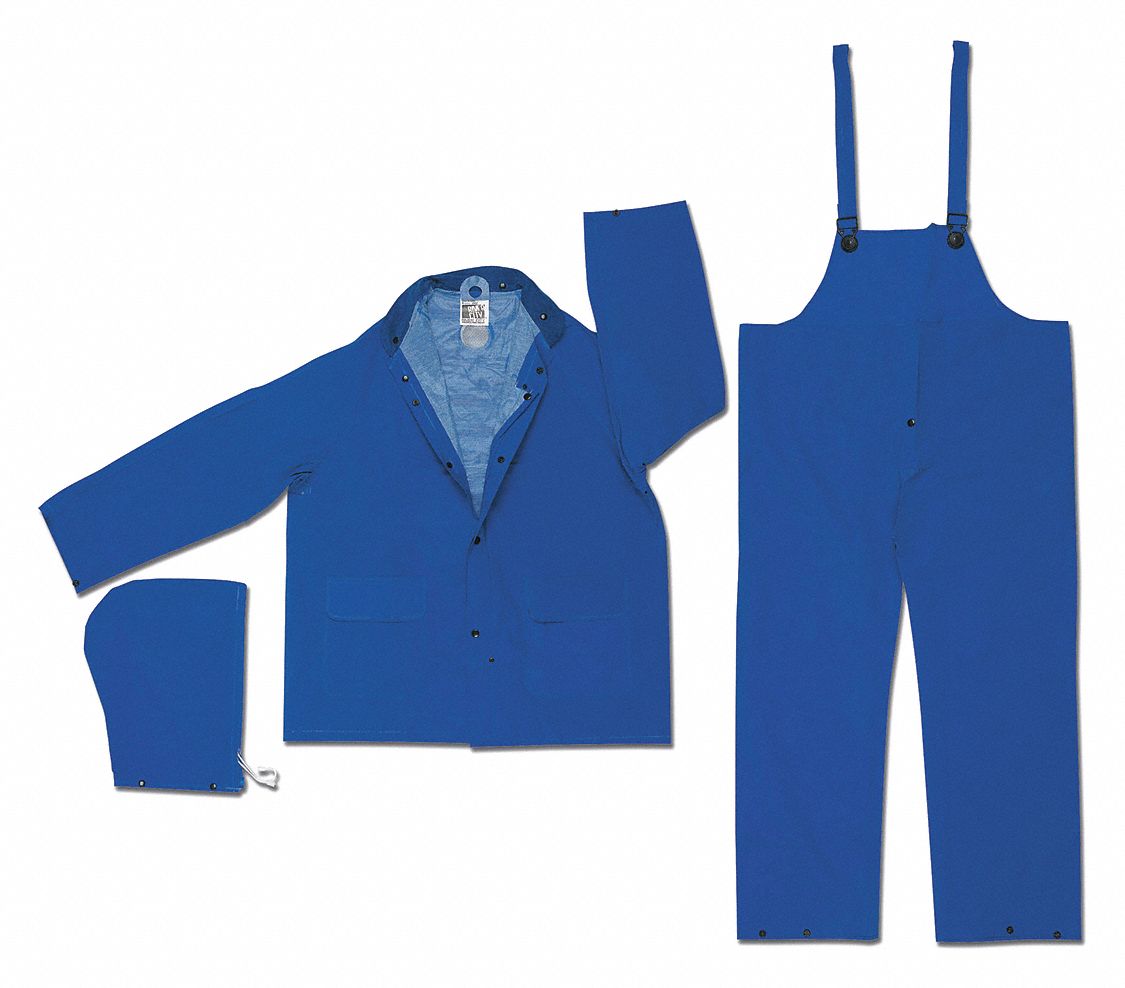 Rain Suit w/Jacket/Bib, PVC, Blue, 2XL