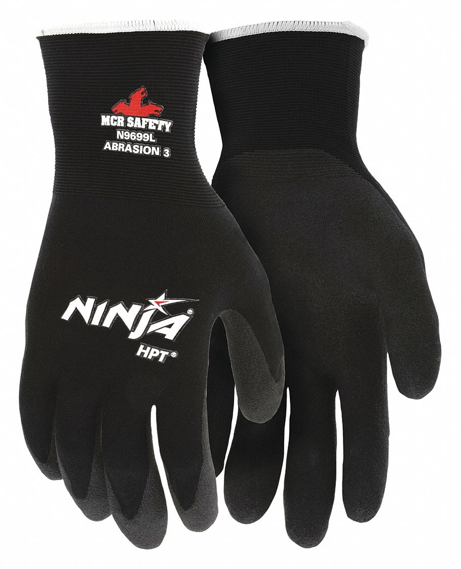 COATED GLOVES, M (8), SMOOTH, PVC, DIPPED PALM, ANSI ABRASION LEVEL 3, BLK, 12 PK