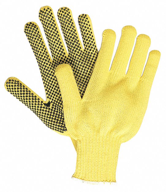 Coated Gloves: L ( 9 ), ANSI Cut Level A2, Palm, Dotted, PVC, Kevlar® ( 7 ga ), 12 PK
