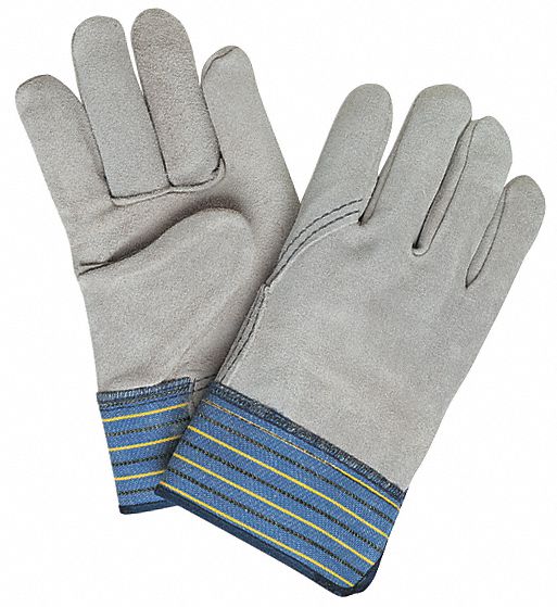 Leather Gloves: XL ( 10 ), Cowhide, Premium, Glove, Full Finger, Safety Cuff, Gray, 12 PK