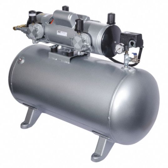 GAST Piston Air Compressor: 2 hp, Horizontal, 30 gal Tank, 12.04 cfm, 50  psi Max Op Pressure