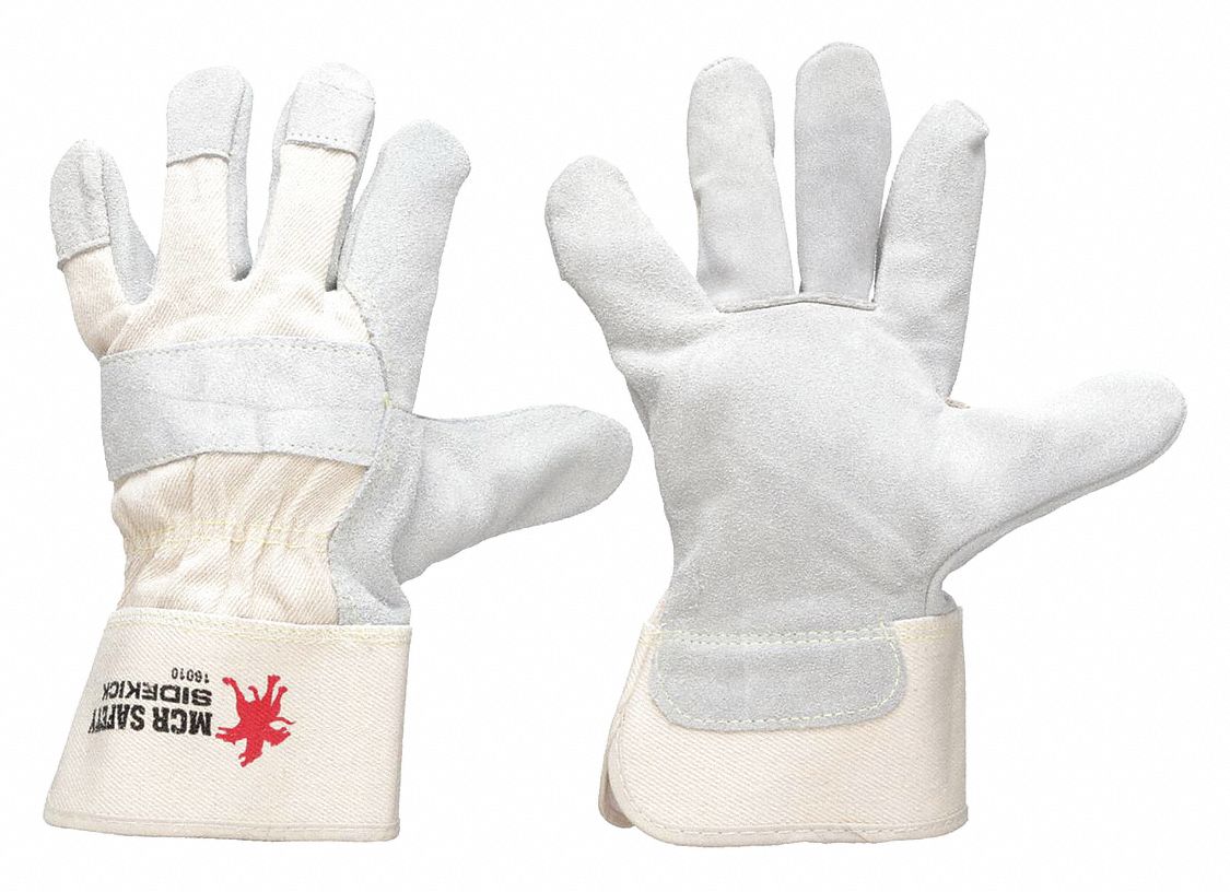 Leather Gloves: L ( 9 ), Cowhide, Premium, Glove, Full Finger, Safety Cuff, Beige, 12 PK