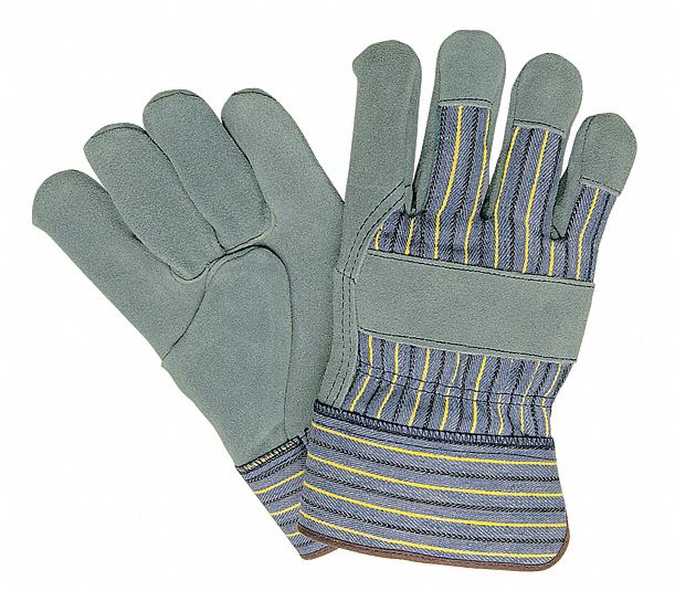 Leather Gloves: L ( 9 ), Std, Work Glove, Cowhide, Wing Thumb, Safety Cuff, Foam, 12 PK