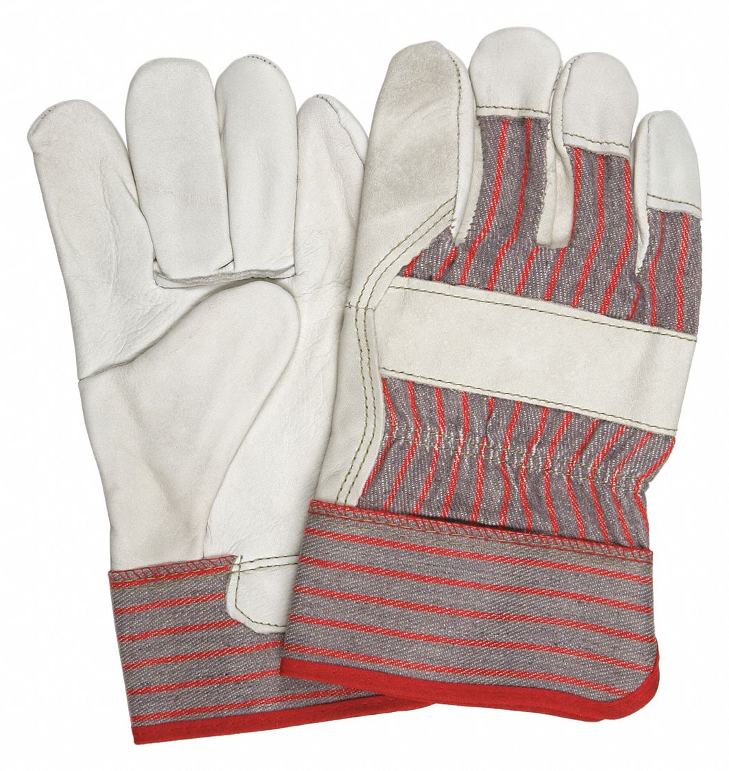 Leather Gloves: L ( 9 ), Cowhide, Std, Glove, Full Finger, Safety Cuff, Wing Thumb, 12 PK