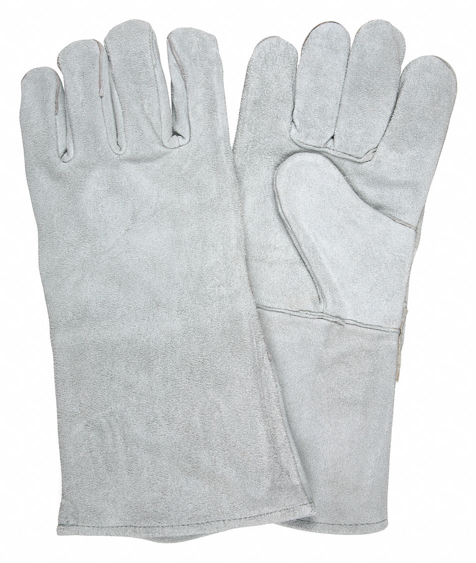 Welding Gloves, Stick, XL/10, PK12: Wing Thumb, Gauntlet Cuff, Premium, Gray Cowhide, 12 PK