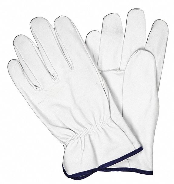 Leather Gloves: L ( 9 ), Goatskin, Std, Glove, Full Finger, Shirred Slip-On Cuff, 12 PK