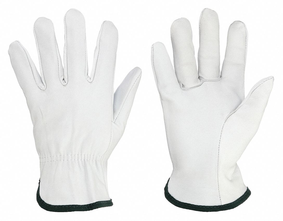 Leather Gloves: M ( 8 ), Goatskin, Std, Glove, Full Finger, Shirred Slip-On Cuff, 12 PK
