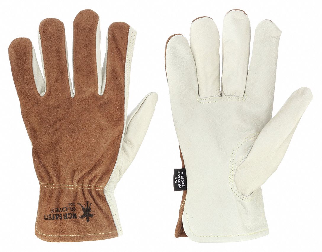 Leather Gloves: 2XL ( 11 ), Cowhide, Premium, Glove, Full Finger, Unlined, Brown, 12 PK