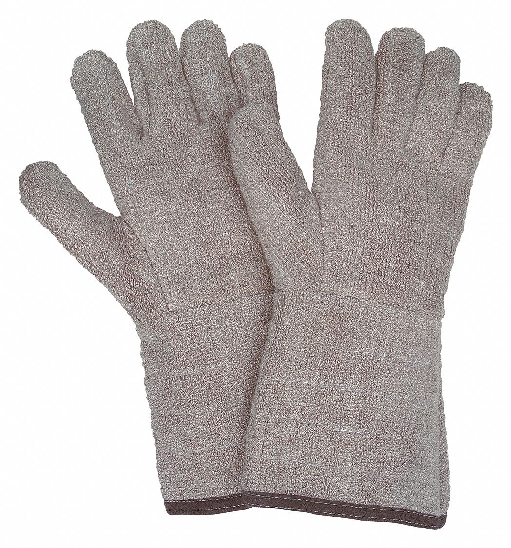 Knit Gloves: XL ( 10 ), Glove Hand Protection, Uncoated, 605°F Max Temp, Cotton, 12 PK