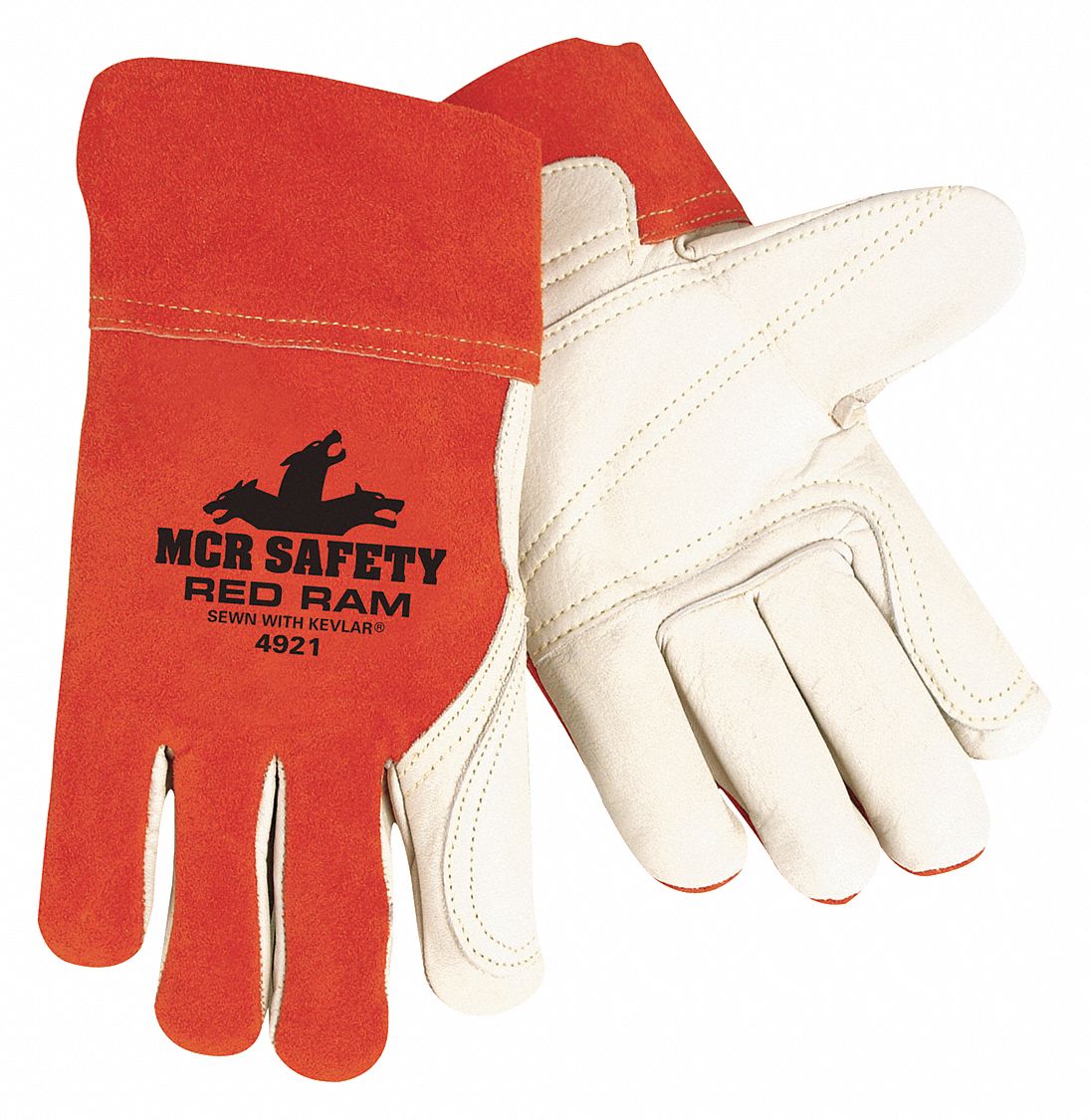 Welding Gloves: Wing Thumb, Straight Cuff, Premium, Red Cowhide, MCR Safety Red Ram 4921, 12 PK