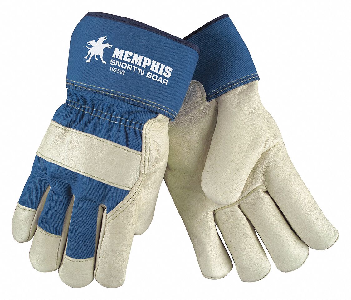 Leather Gloves: L ( 9 ), Premium, Work Glove, Pigskin, Wing Thumb, Safety Cuff, 12 PK